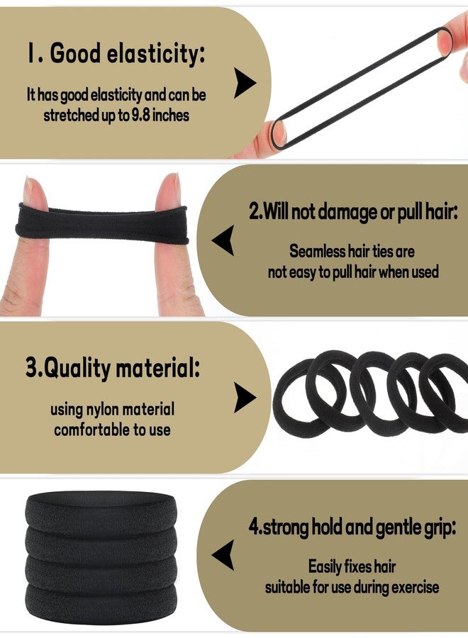 obeoby 100PCS Hair Ties for Thick Hair, Seamless Nylon Elastic Ponytail Holders, Bulk Black Hair Bands & Elastics for Women Girls - Image 3